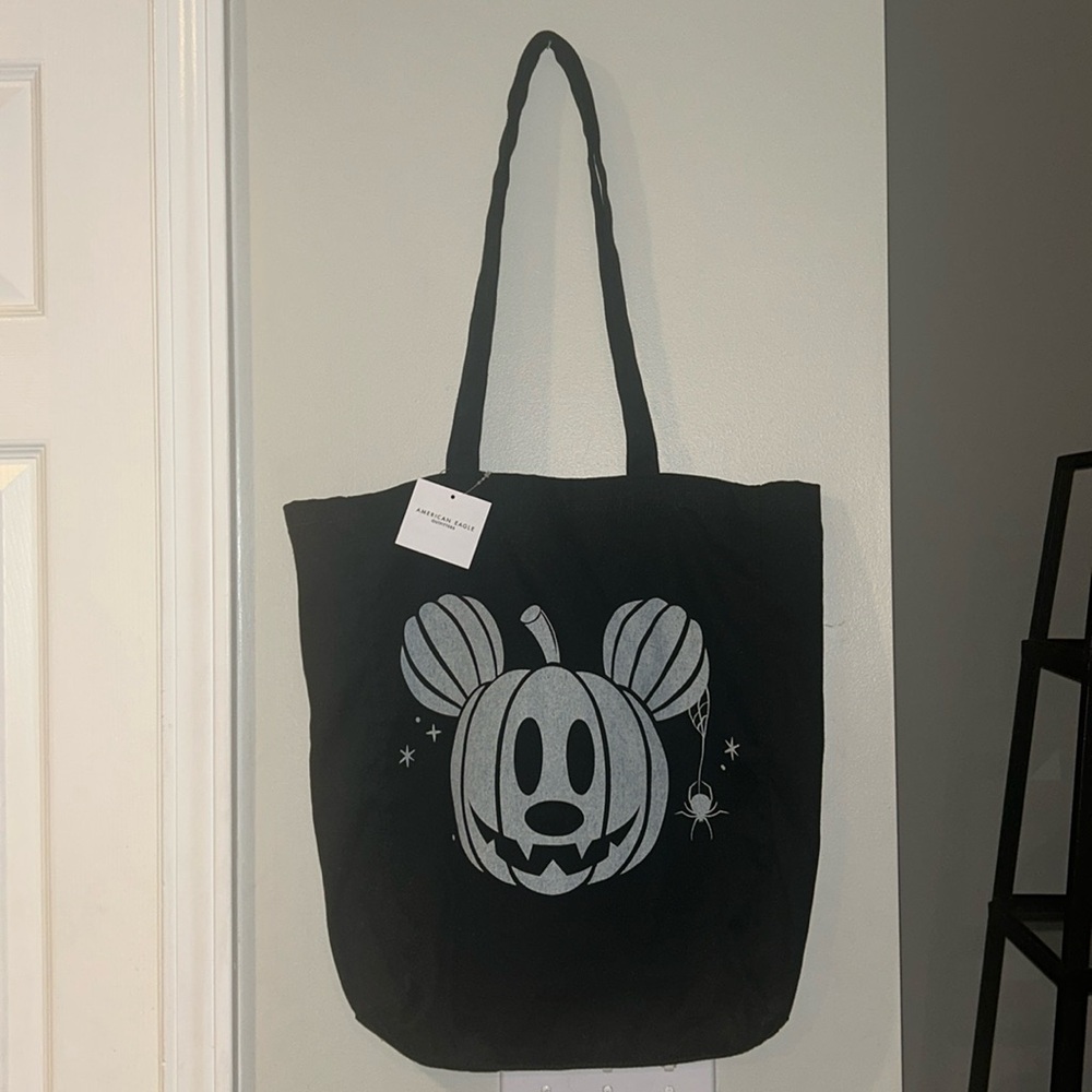 American Eagle Disney Mickey Mouse Halloween pumpkin graphic black tote NWT